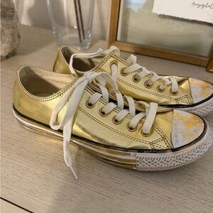 ⭐️⭐️ Converse All Star Gold platinum paint Low-Top Sneakers skater rare  sz 7